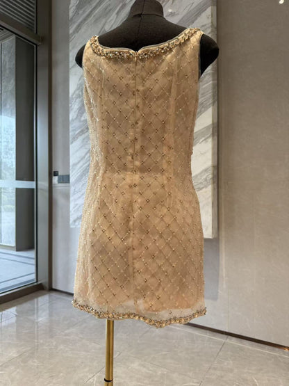 mona Embellished Rhinestone Sequin Mini Dress in yellow