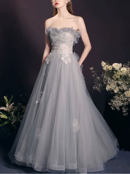blue sequin embellished tulle maxi dress