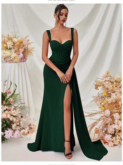 Hip-hugging high-slit suspender long dress