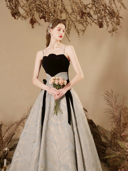 velvet satin patchwork maxi dress