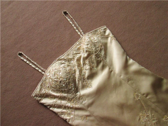 Gold brocade beaded suspender fishtail maxi skirt