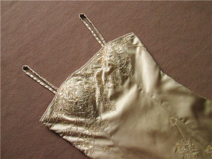 Gold brocade beaded suspender fishtail maxi skirt