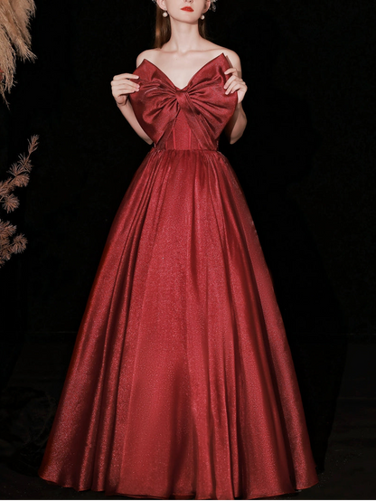 burgundy bow embellished strapless maxi dress