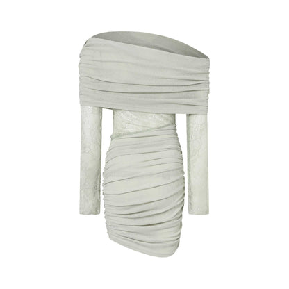 Matcha lace strapless spliced knitted mini dress