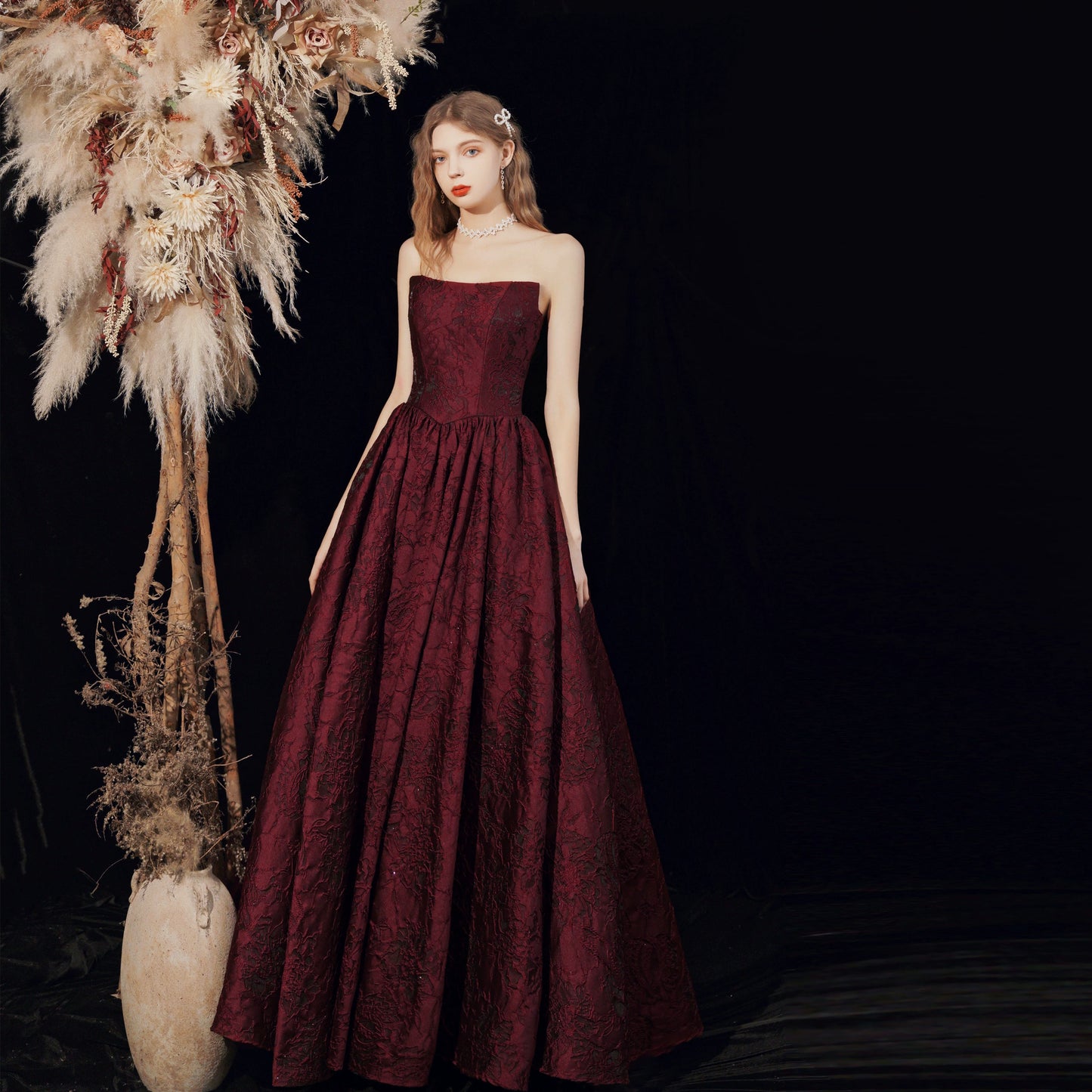 kate Red satin strapless maxi dress