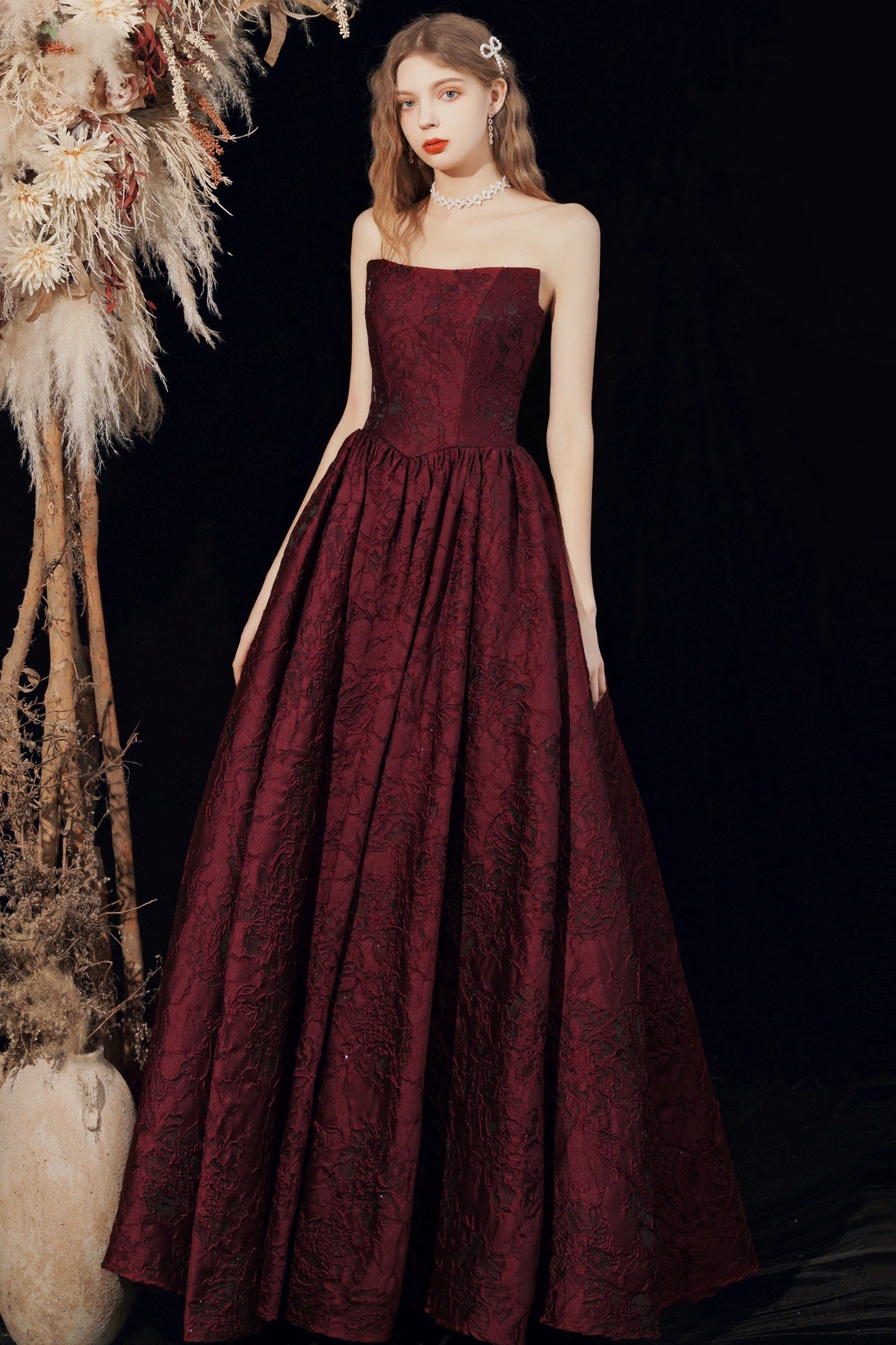 setlla Red strapless satin maxi dress