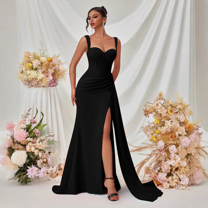 Hip-hugging high-slit suspender long dress