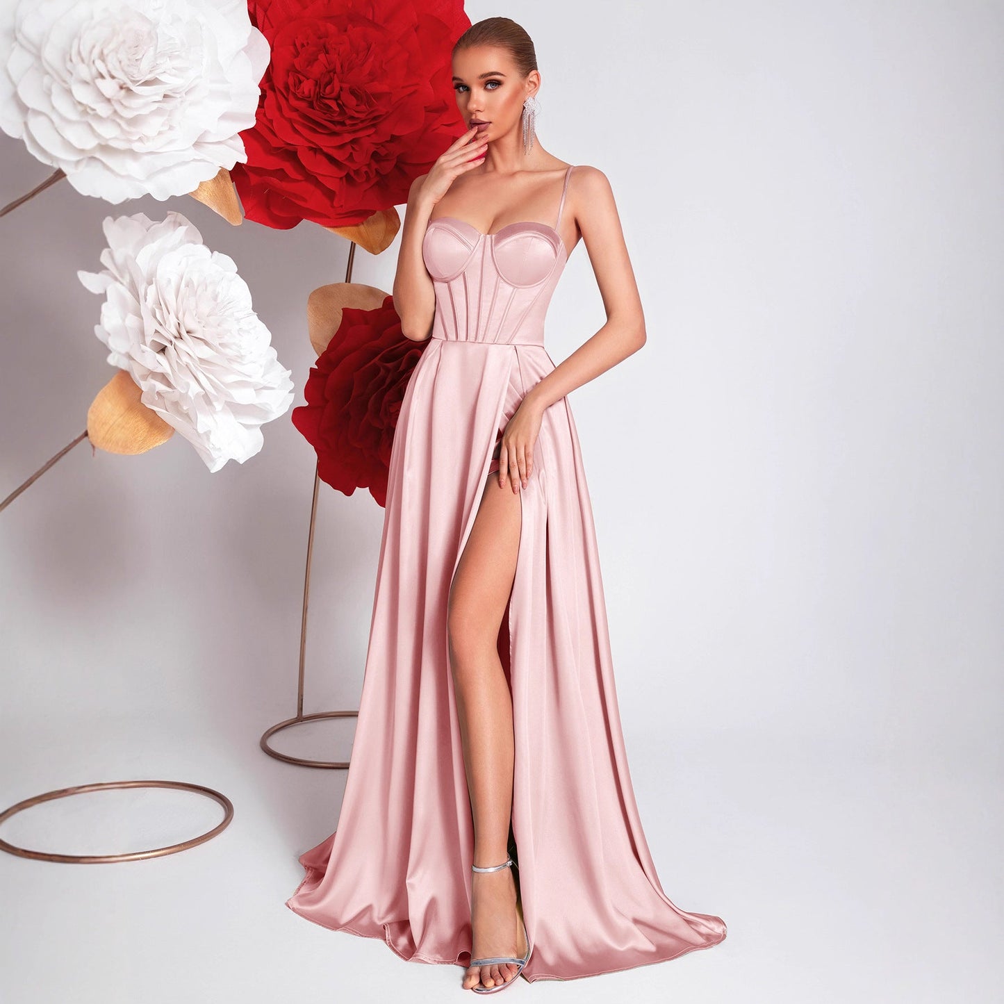Twill high slit maxi dress