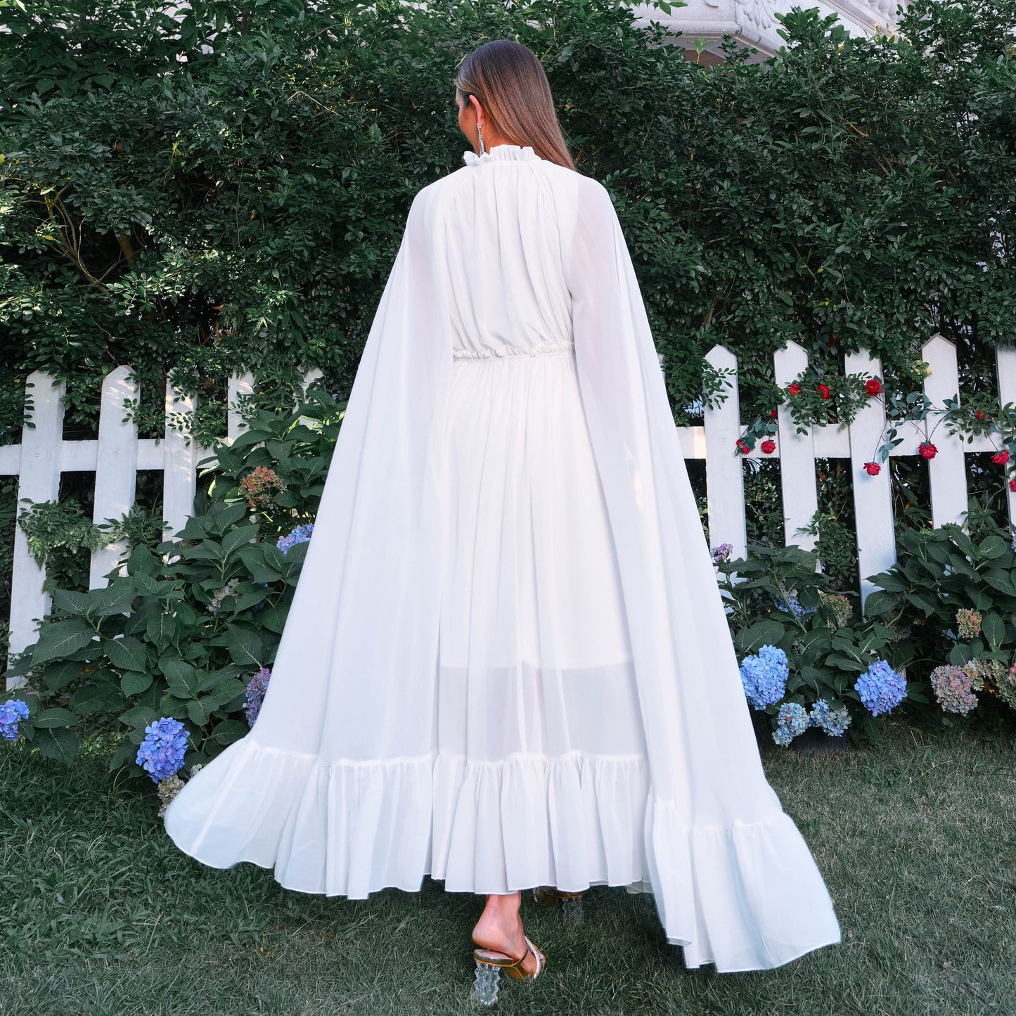 wendy v-neck chiffon maxi dress in white