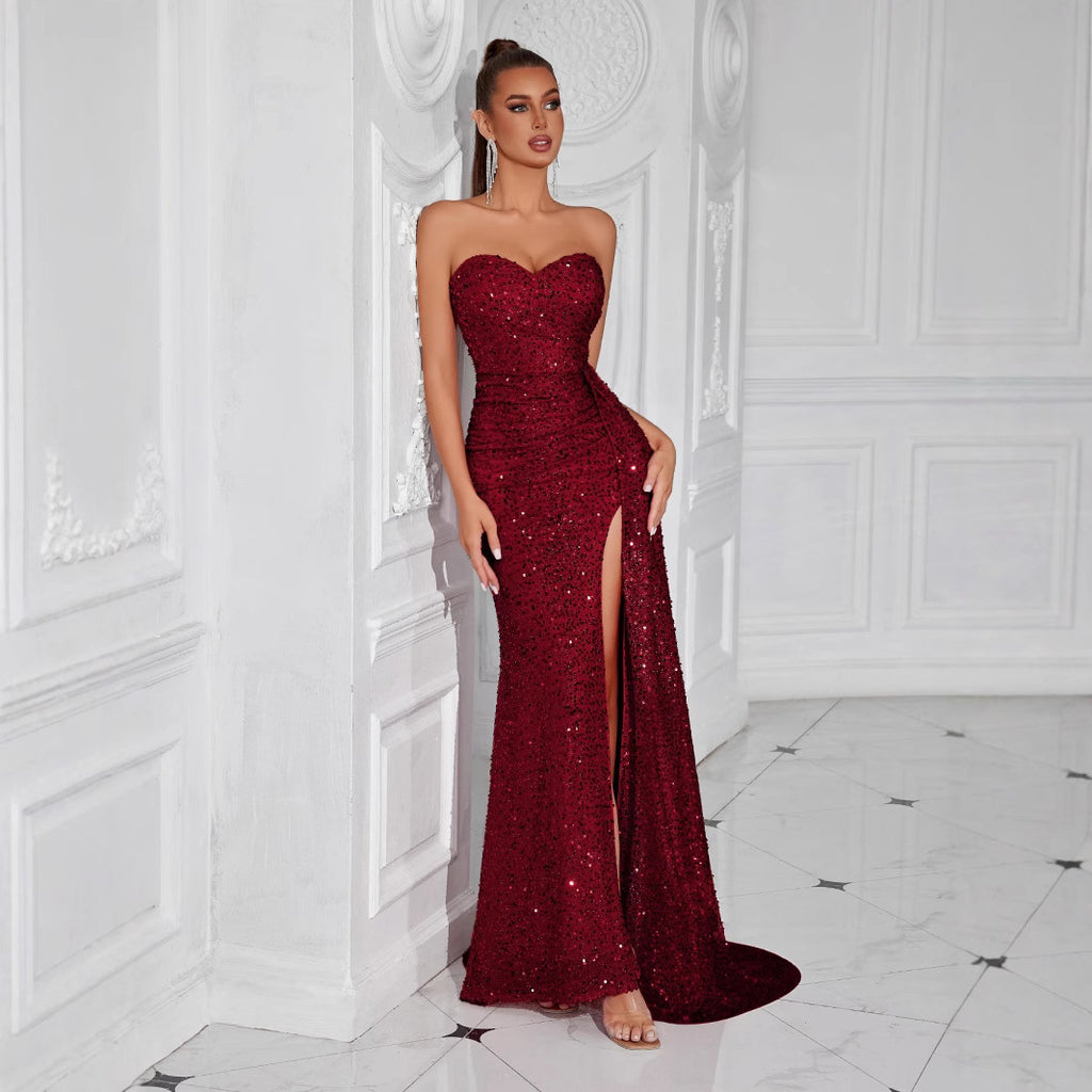 kate Strapless slit floor-length evening gown