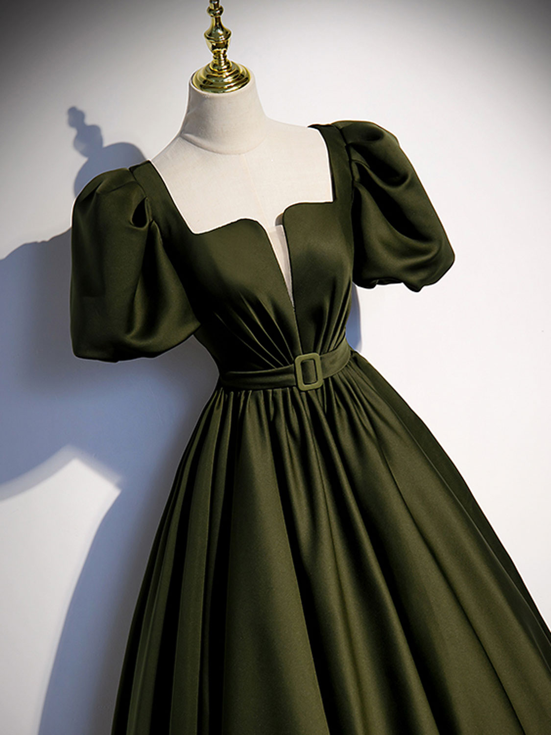 Green satin A line dress