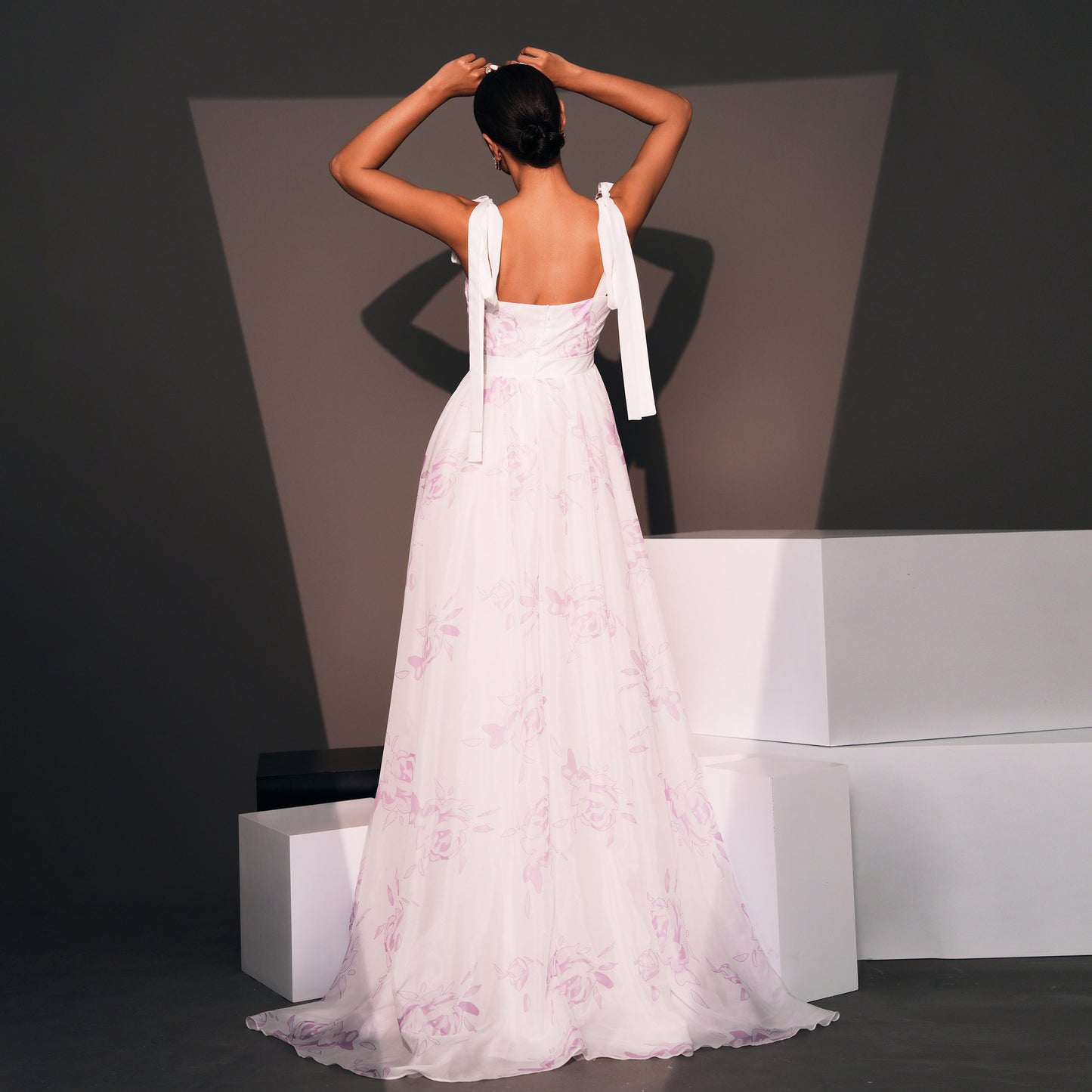evangeline floral print strapless maxi dress