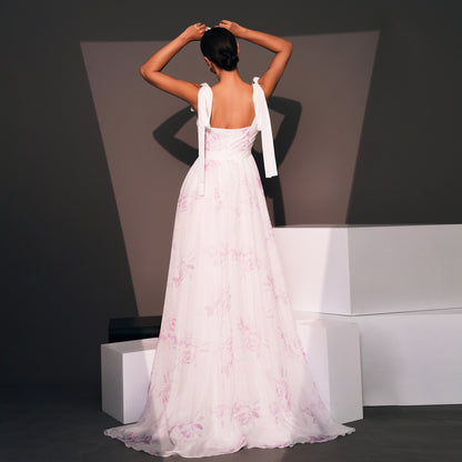 evangeline floral print strapless maxi dress