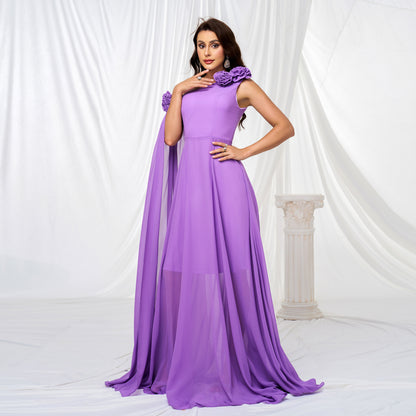 one-shoulder chiffon maxi dress in purple