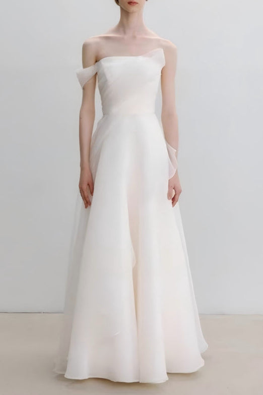 Lyuba White French Lightweight High-End Strapless Slim Fit Simple Maxi Dress