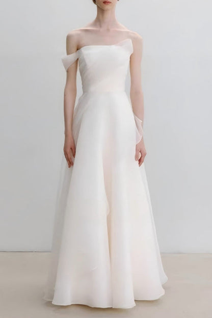 Lyuba White French Lightweight High-End Strapless Slim Fit Simple Maxi Dress