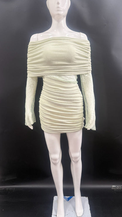 Matcha lace strapless spliced knitted mini dress