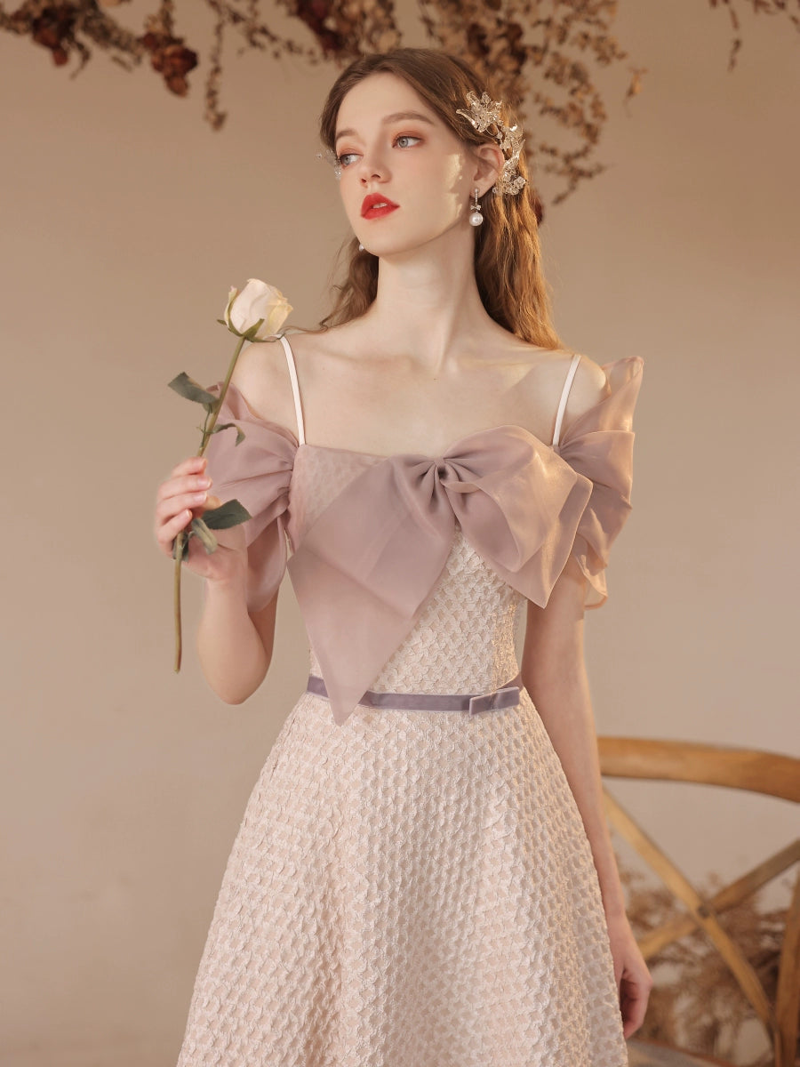 champagne bow embellished plaid maxi dress