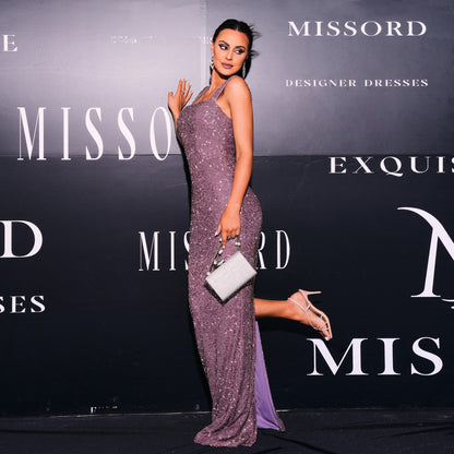 square neck sequin body maxi dress in purple