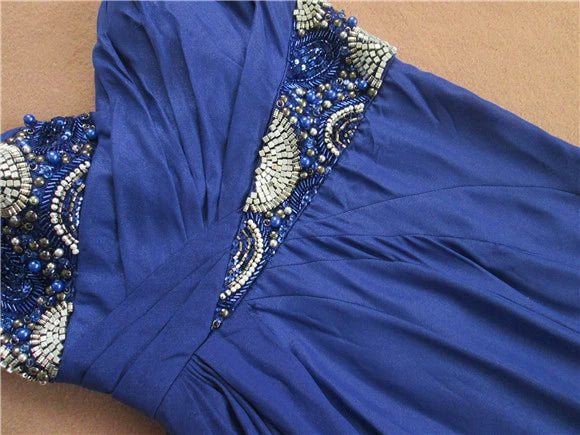Blue chiffon tube top slim beaded maxi dress