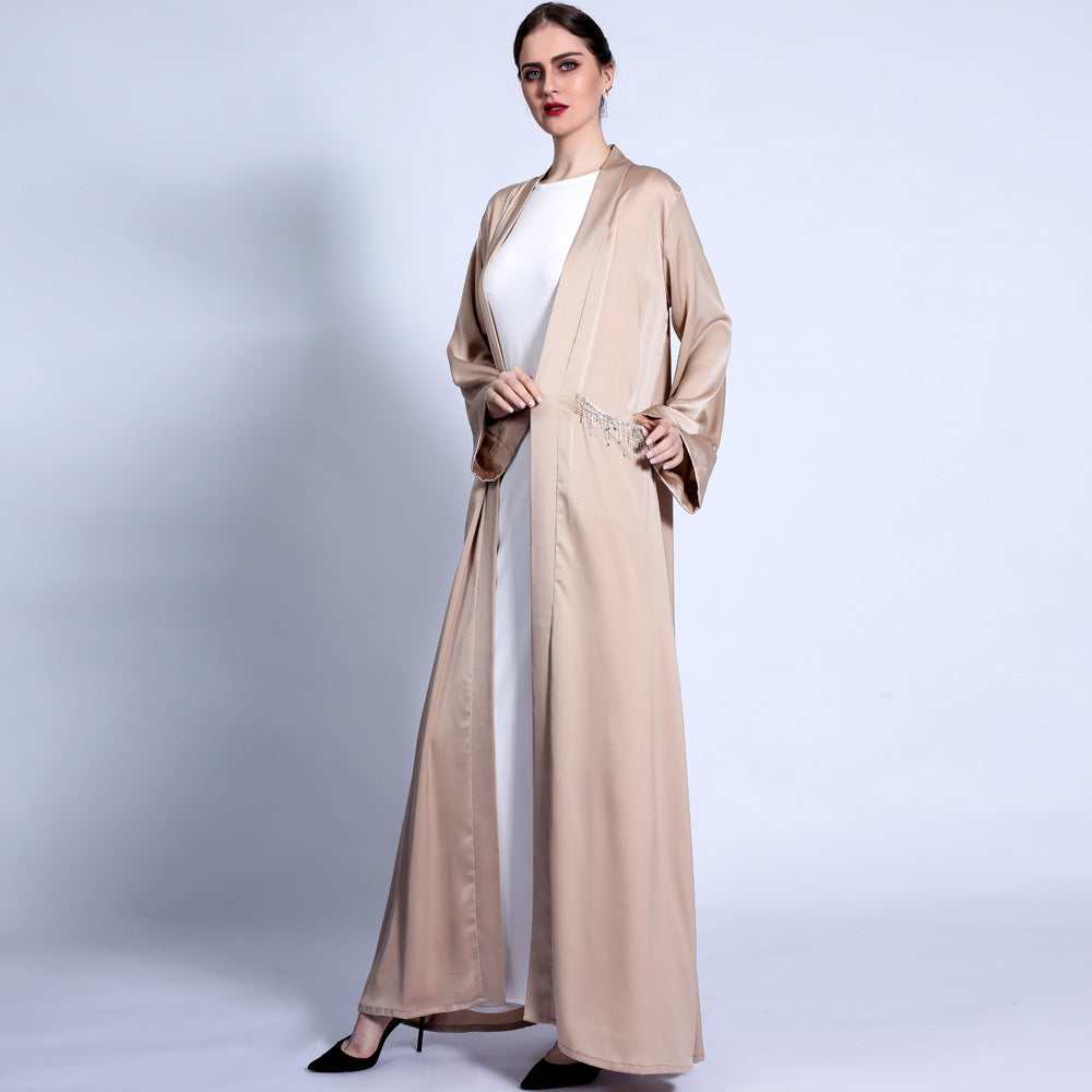 Solid Color Wide Cuff Cardigan Lace-up Dress