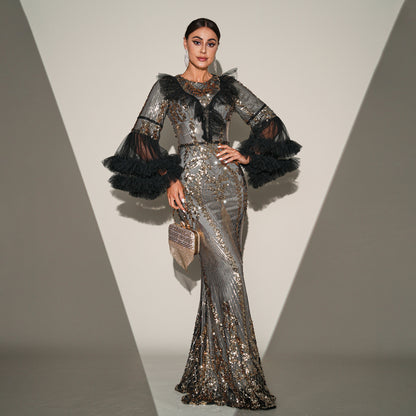 eudora sequin embellished ruffle trim bodycon maxi dress