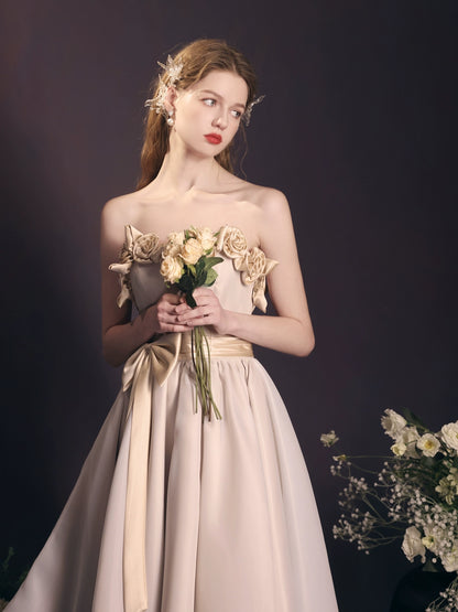 champagne off shoulder flower maxi dress