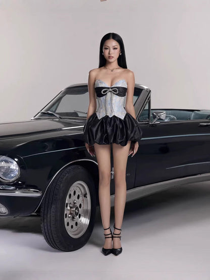 Bethari Strapless Corset Puffy Mini Dress