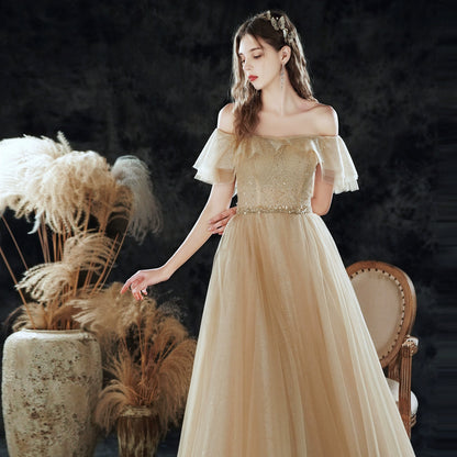 champagne ruffle detail sequin maxi dress