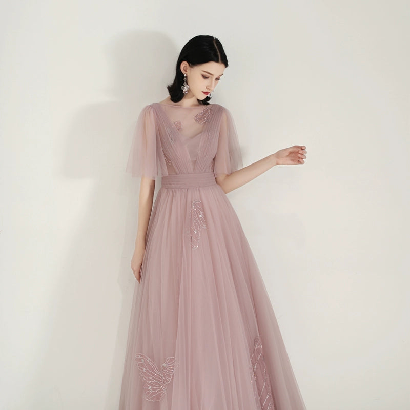sequin bow applique maxi dress in pink