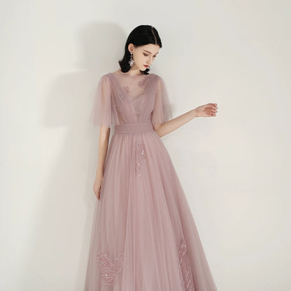 sequin bow applique maxi dress in pink