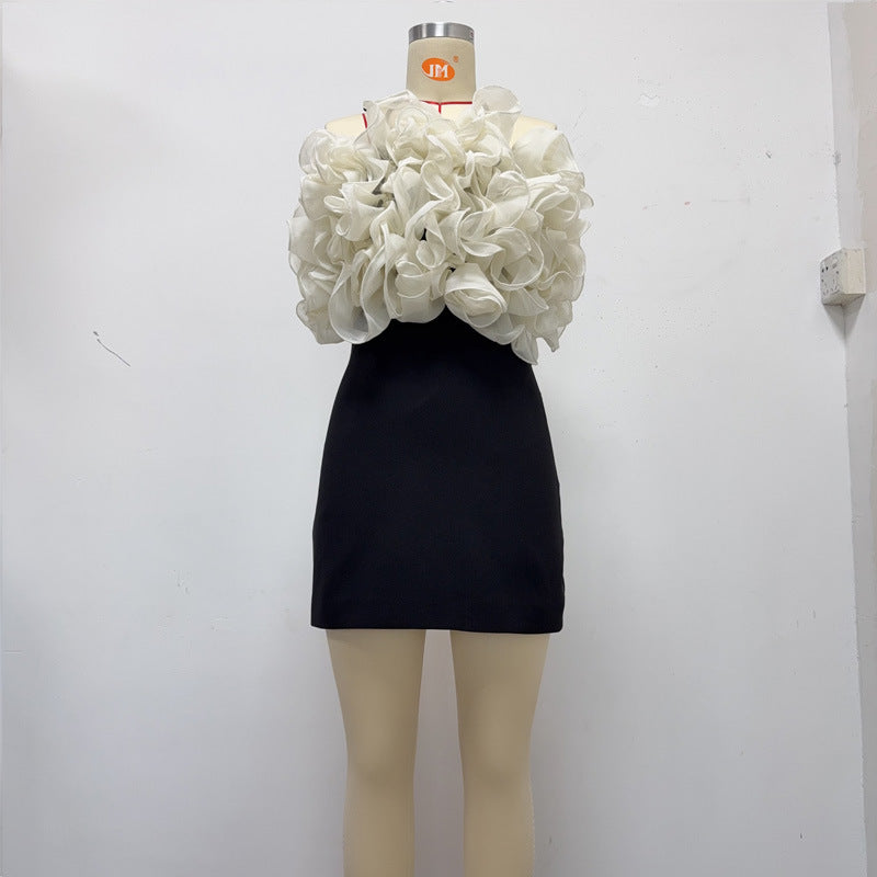 rosemary Ruffle backless Mini Dress in black