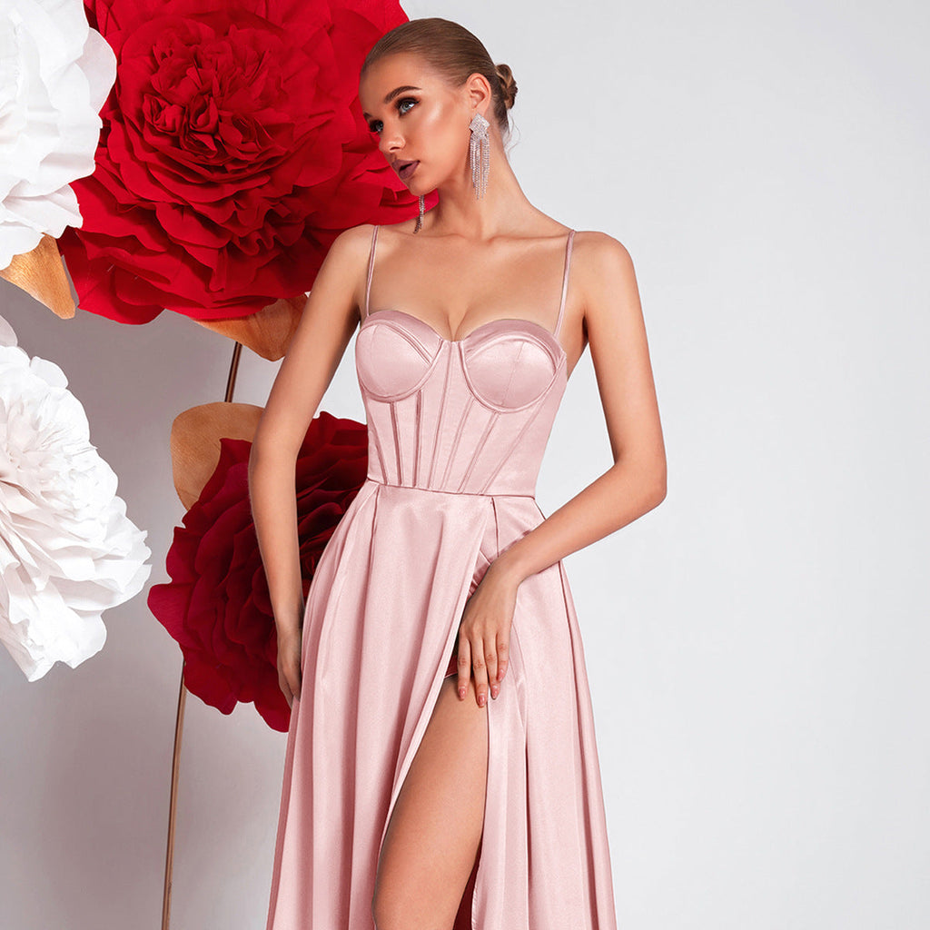 Twill high slit maxi dress