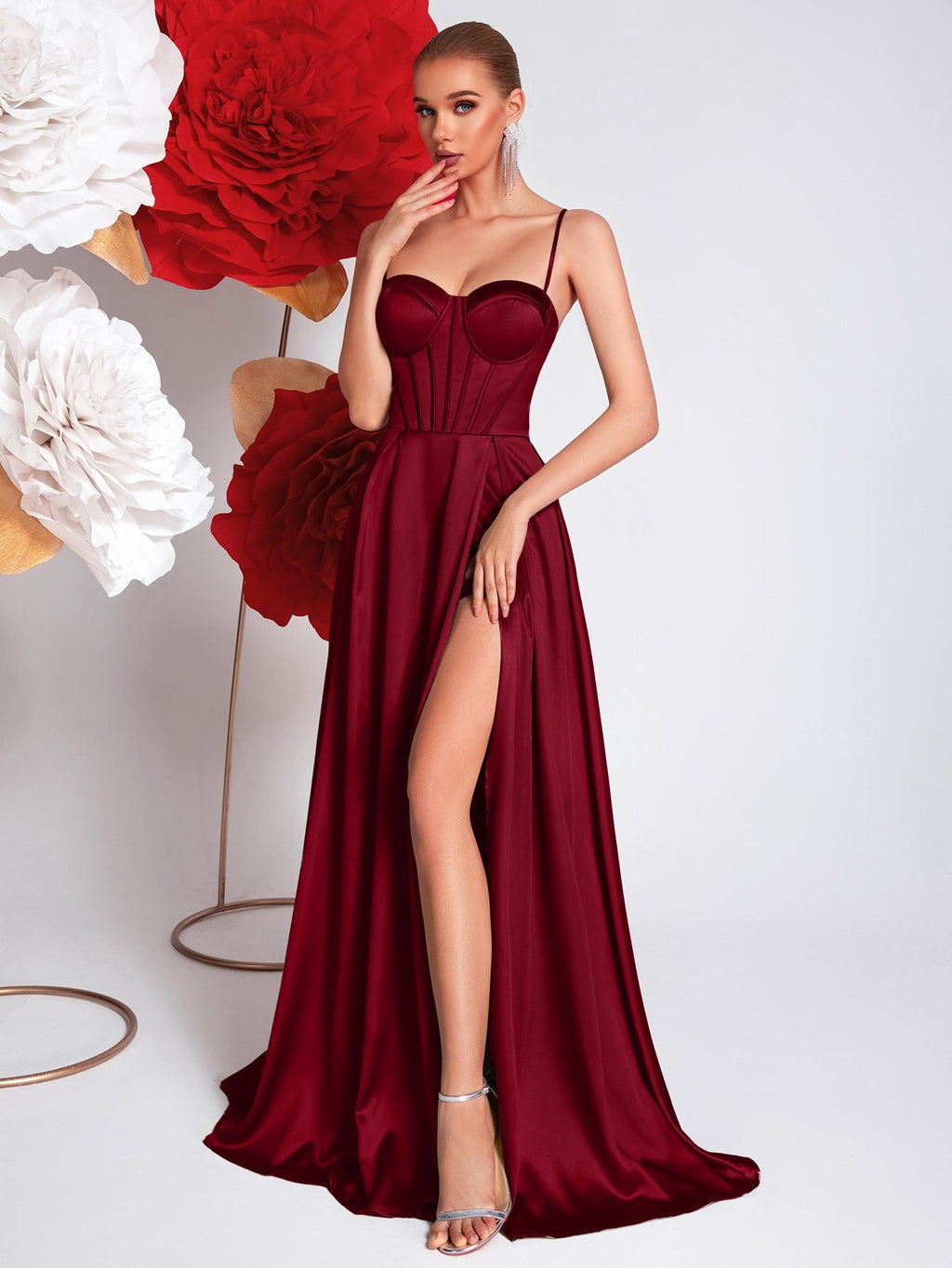 Twill high slit maxi dress