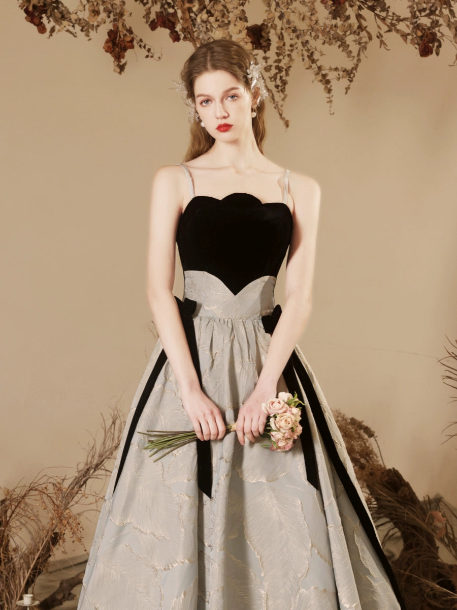 velvet satin patchwork maxi dress