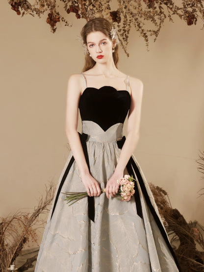 velvet satin patchwork maxi dress