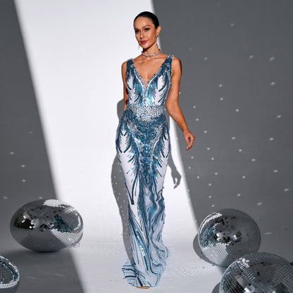 setlla sequin embellished fishtail maxi dress