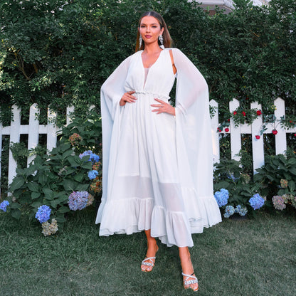 wendy v-neck chiffon maxi dress in white