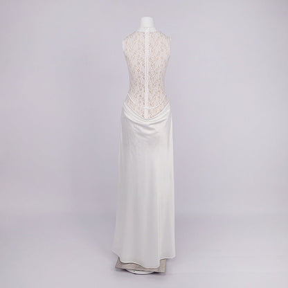 giselle flower embellished sleeveless lace maxi dress  in white