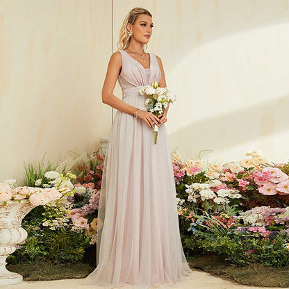 philipppa sleeveless tulle maxi dress in pink