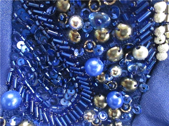 Blue chiffon tube top slim beaded maxi dress