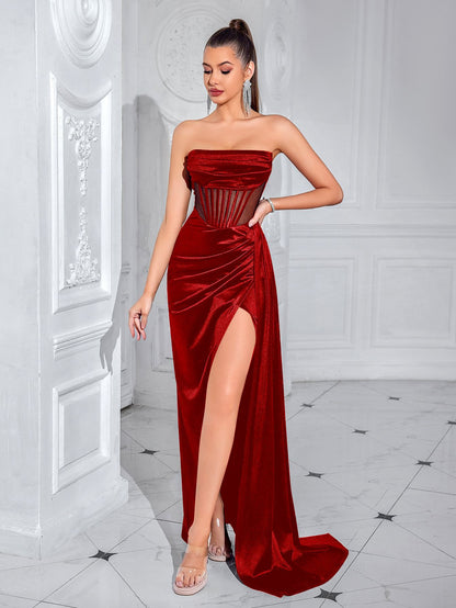 giselle off-shoulder Fishbone slit maxi dress