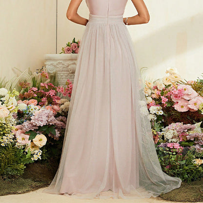 philipppa sleeveless tulle maxi dress in pink