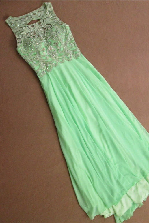 Green chiffon lace beading maxi dress