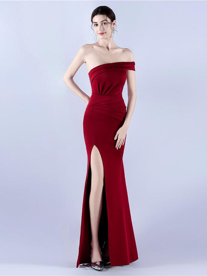Off Shoulder Split Thigh Prom Dress