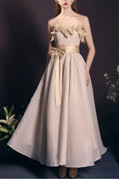champagne off shoulder flower maxi dress
