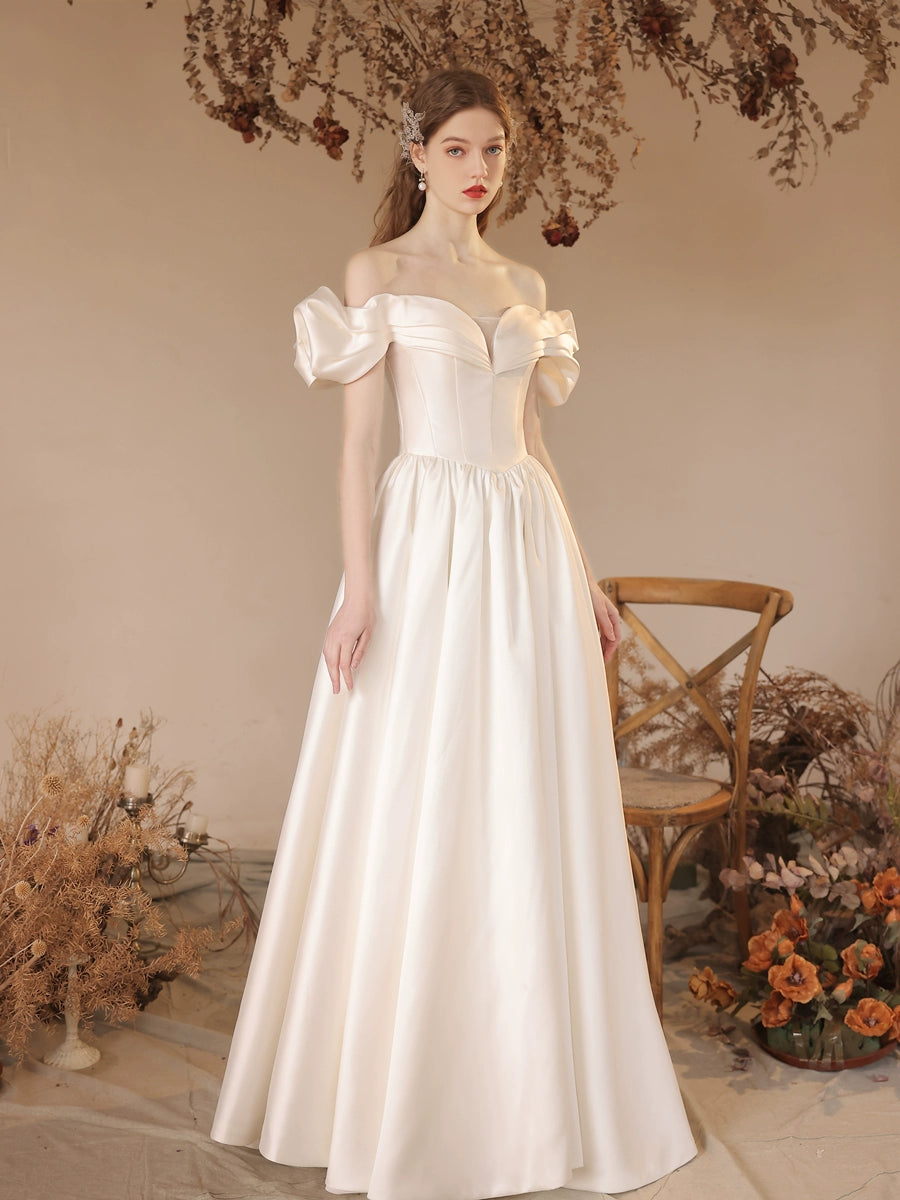 teresa off-shoulder satin maxi dress in white