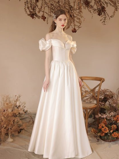teresa off-shoulder satin maxi dress in white