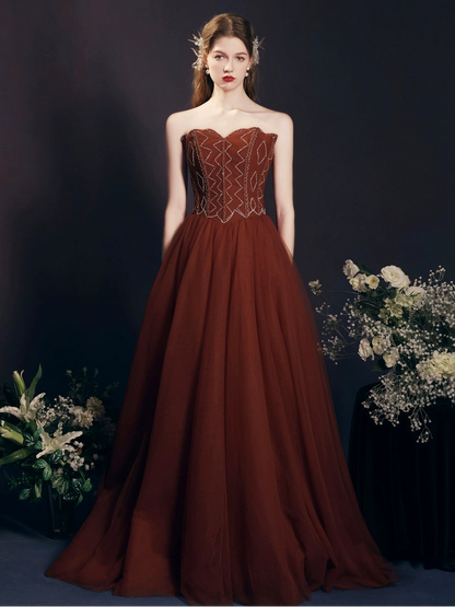 off-shoulder applique maxi dress in brick red