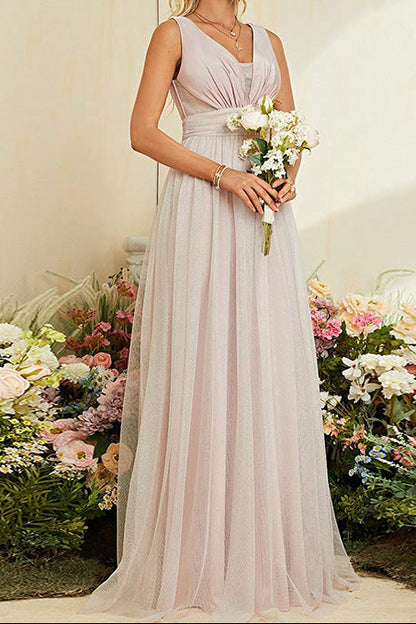 philipppa sleeveless tulle maxi dress in pink
